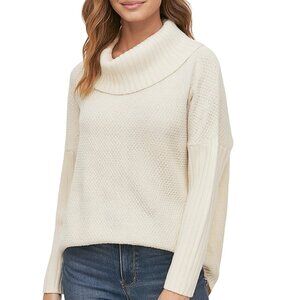 Winter Layers – Off-White Knit Cowl Neck Sweater  Waffle & Rib Texture  Size 0M